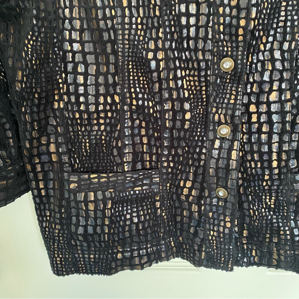 JM Collection Black Gold Burnout Velvet Metallic Jacket 14P Goth Party - Picture 4 of 8